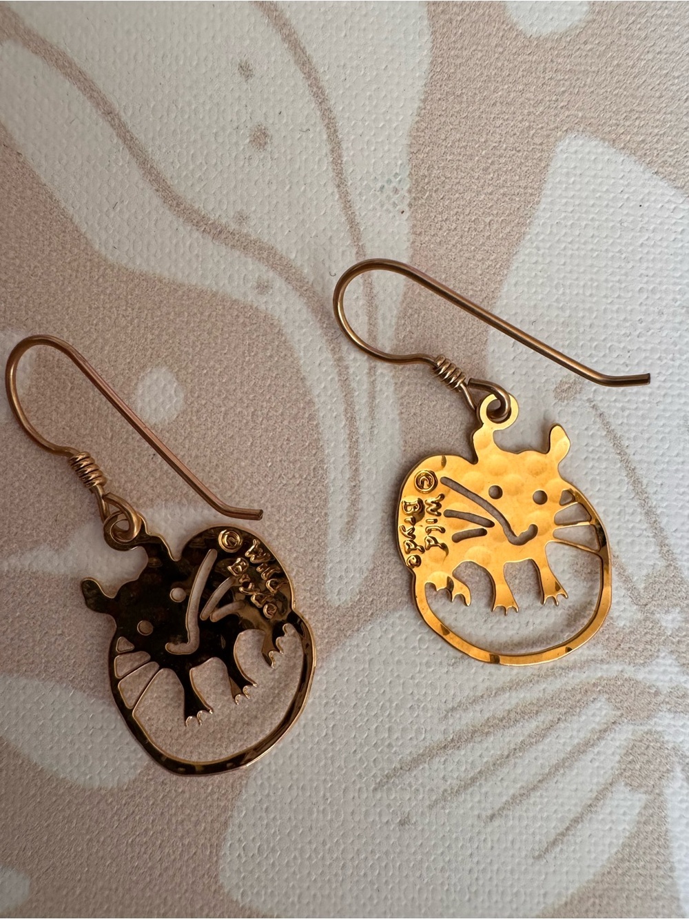 Gold Plated Wild Bryde mouse  Dangle Earrings